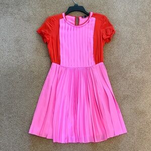 Juicy Couture Pink and Red Pleated Short-Sleeve Silk Blend Dress 2